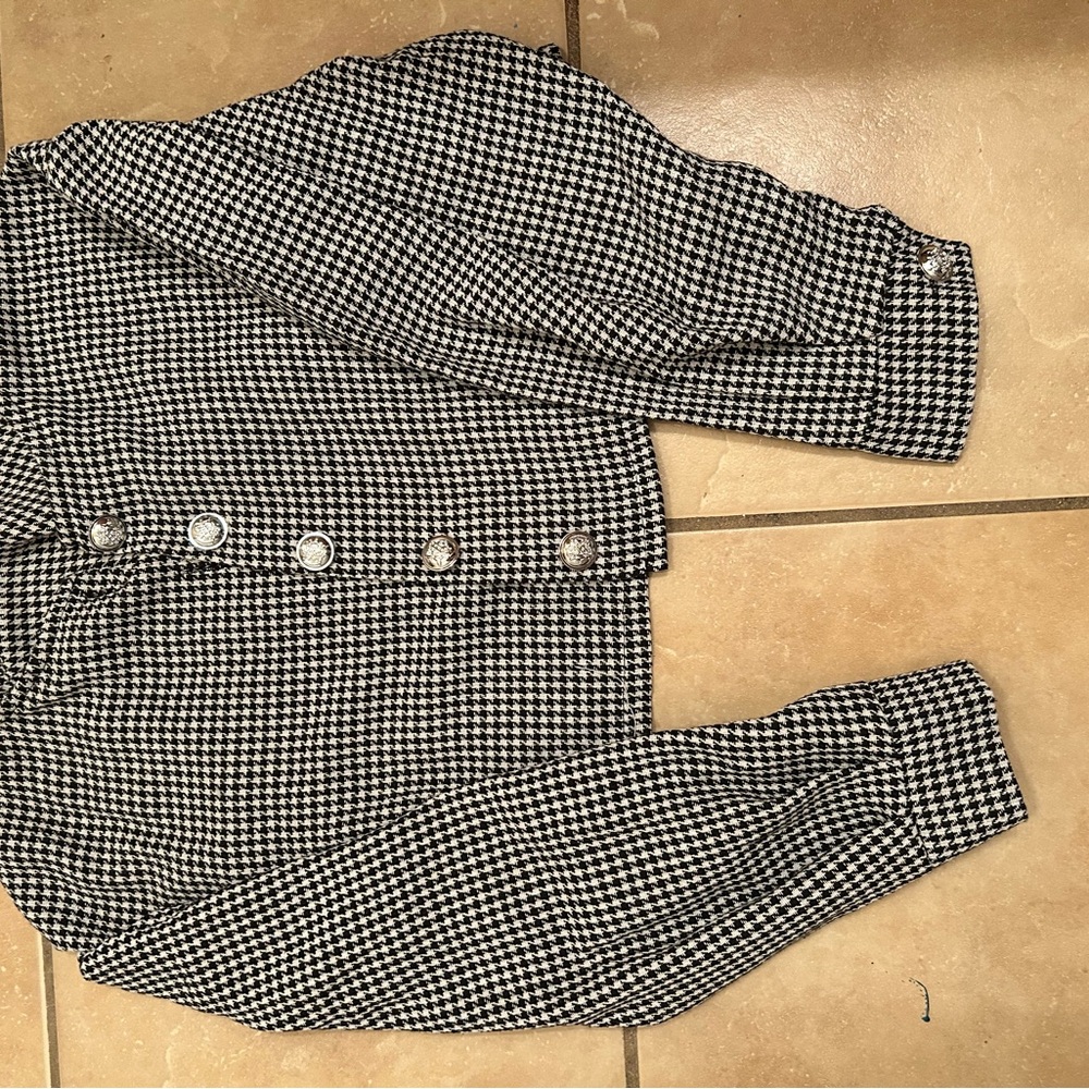 Black and White Houndstooth Short Jacket